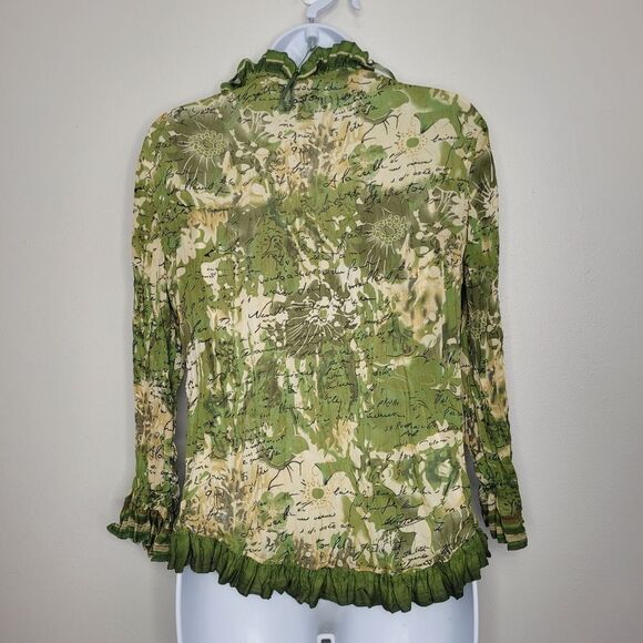 vintage y2k 90s green grunge fairy button front ruffle tie blouse size medium - Picture 2 of 8